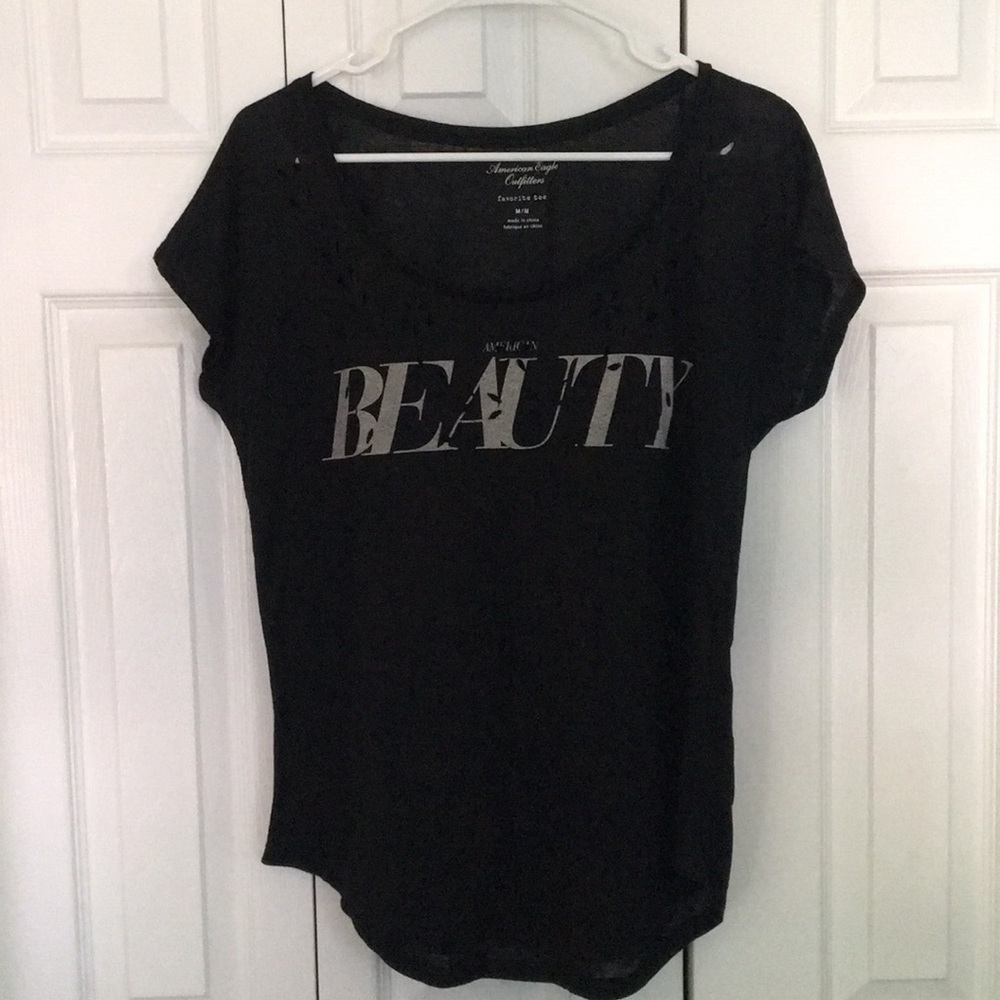 Scoop neck “American Beauty” cutout graphic tee